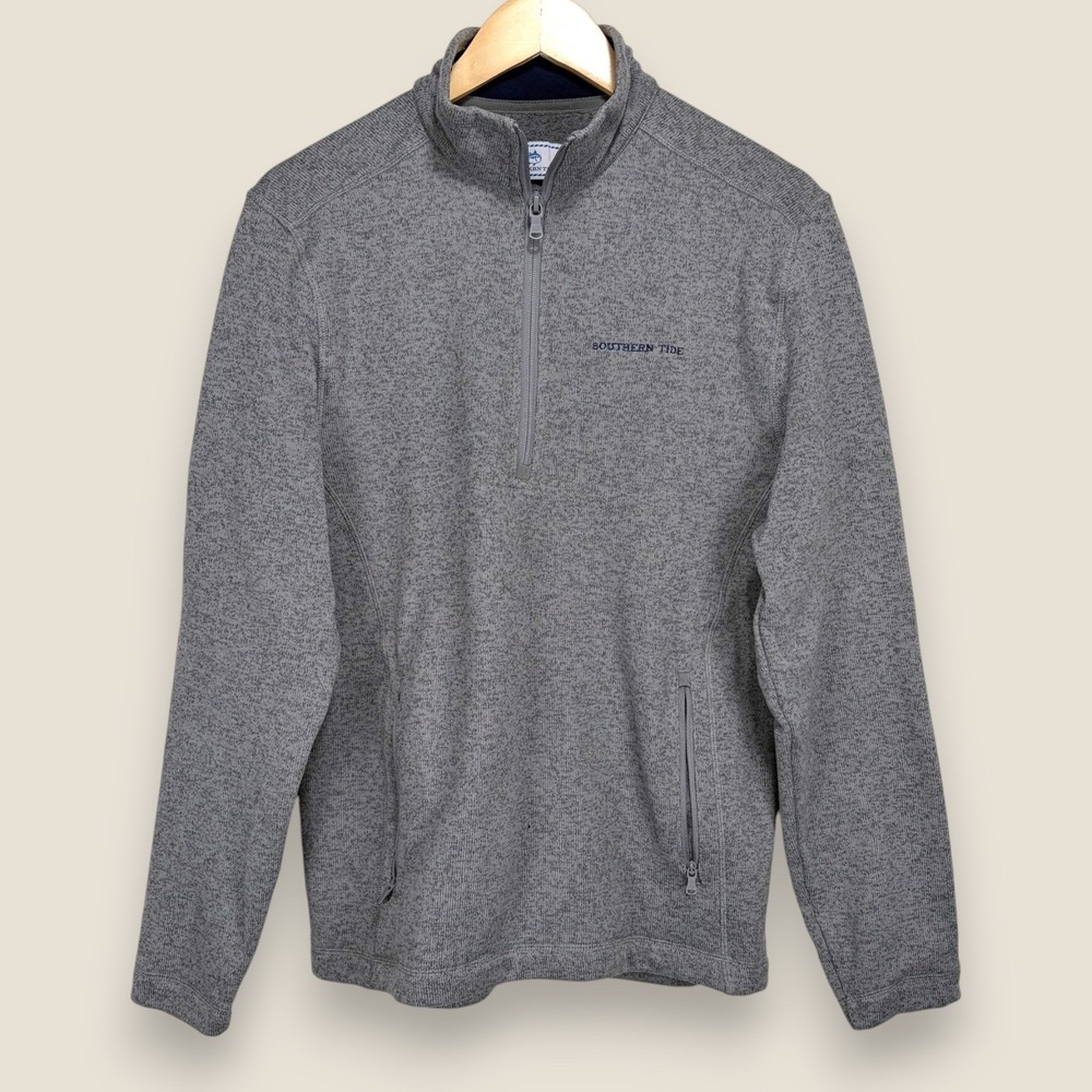 Southern Tide Quarter Zip Fleece Sweater Pullover Men Small Gray Zip Pockets